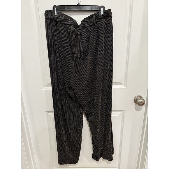 Torrid Womens Black Lurex Self Tie Wide Leg Pant Sz 1X Metallic Stripe Stretch - Picture 2 of 7
